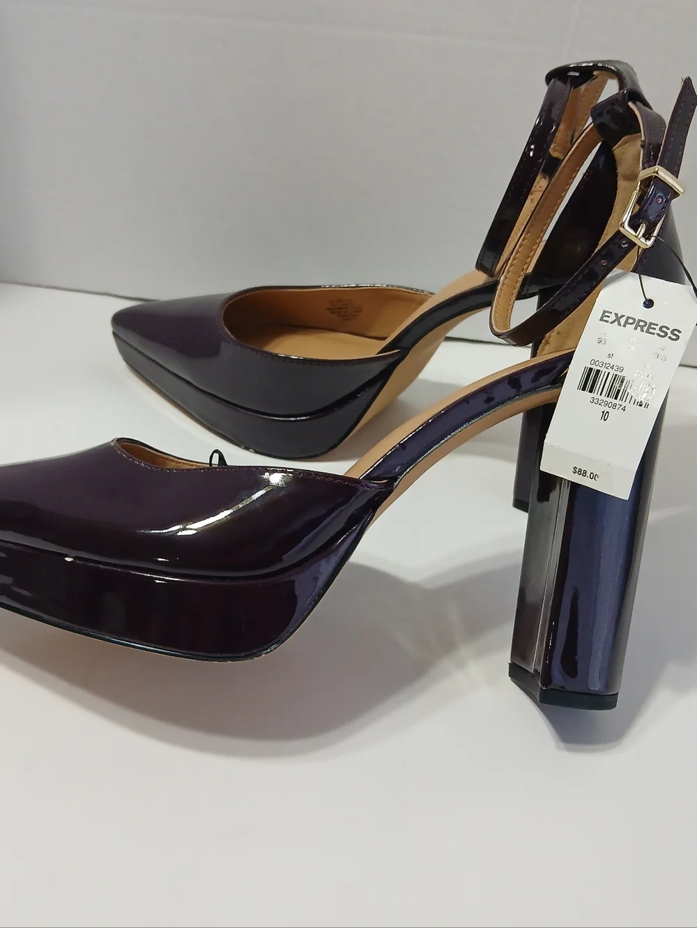 Express Patent Ankle-Strap Platform Pumps in Dark‎ Plum